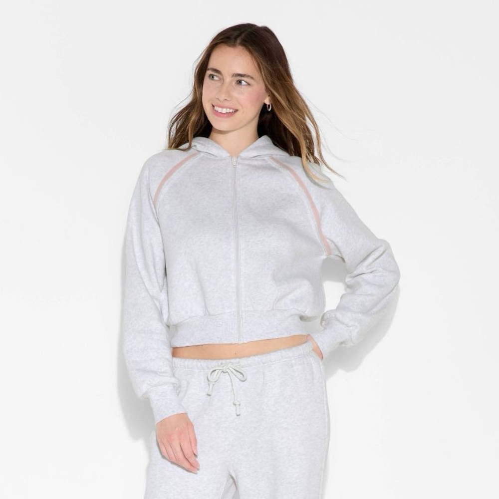 Wild Fable Cropped Zip Hoodie - Light Gray large